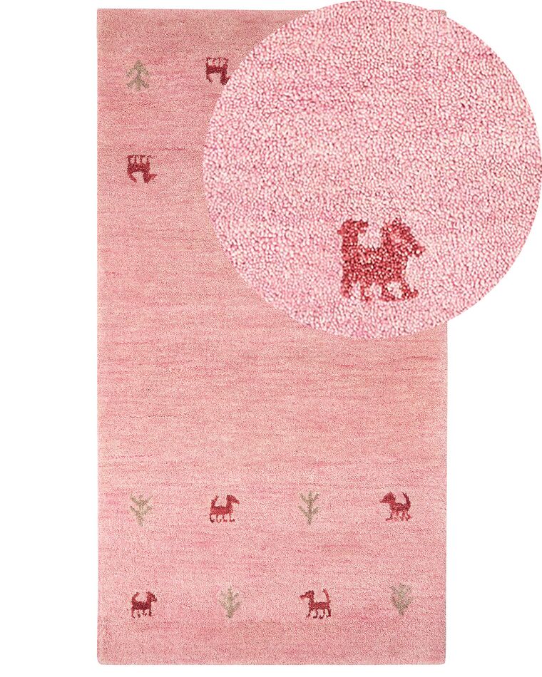 Alfombra gabbeh de lana rosa fucsia 80 x 150 cm YULAFI_855768