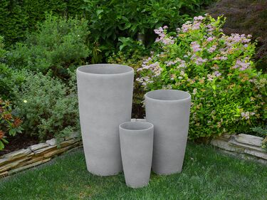 Set of 2 Plant Pots Stone 31 x 31 x 58 cm Grey ABDERA