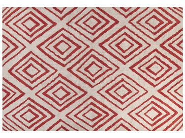 Vloerkleed katoen wit/rood 160 x 230 cm HASKOY