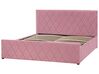 Łóżko z pojemnikiem welurowe 160 x 200 cm różowe ROCHEFORT_857438