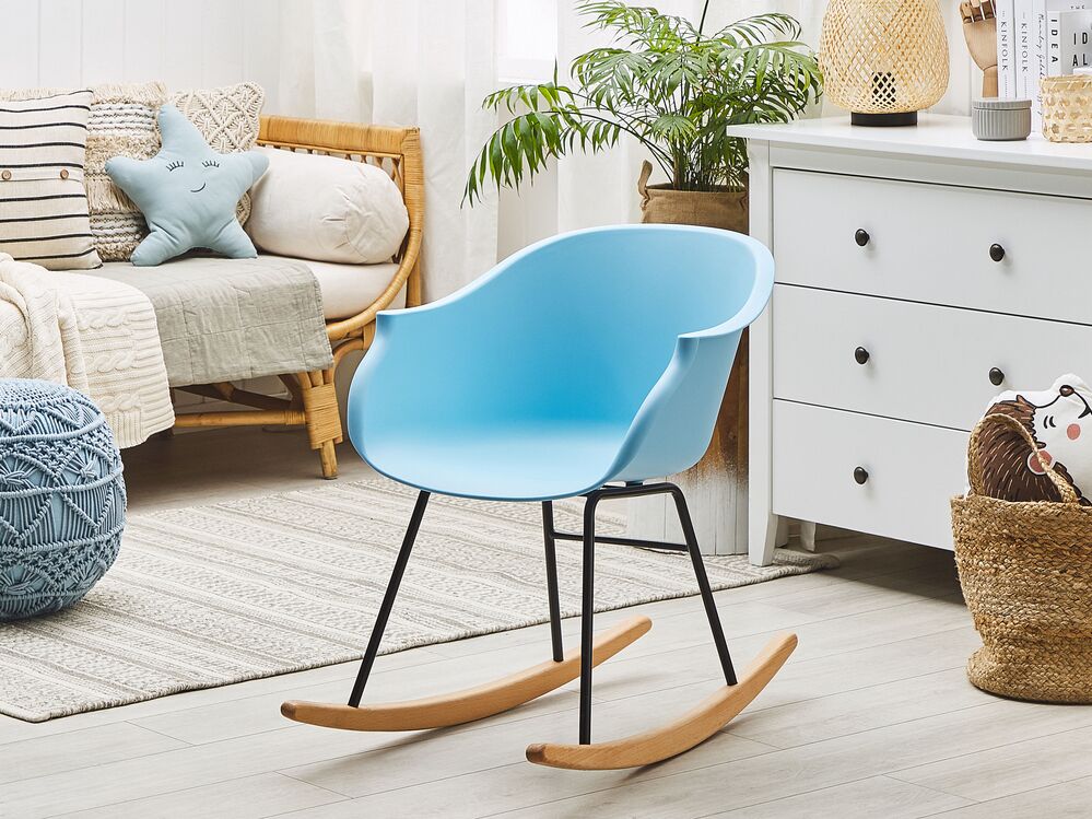Retro Schaukelsessel aus hellblauem Kunststoff mit Holzkufen Harmony | eBay
