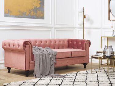 3-seters sofa fløyel rosa CHESTERFIELD