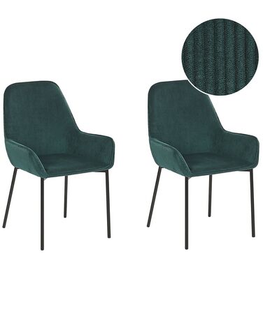 Conjunto de 2 sillas de comedor de pana verde oscuro/negro LOVERNA