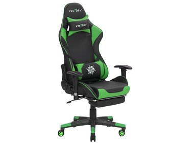 Cadeira gaming em pele sintética verde e preta VICTORY
