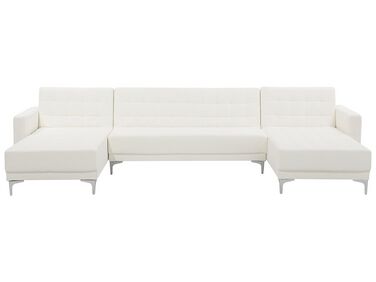 5 Seater U-Shaped Modular Faux Leather Sofa White ABERDEEN