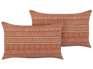 Set of 2 Cotton Cushions Geometric Pattern 35 x 55 cm Orange ORLAYA