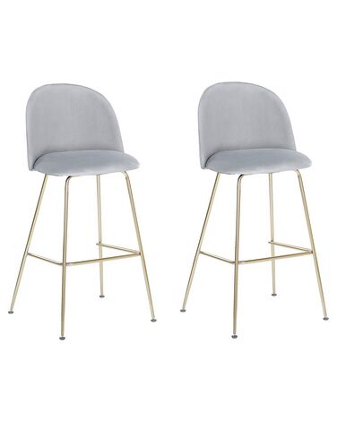 Conjunto de 2 sillas de bar de terciopelo gris claro/dorado ARCOLA