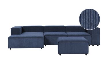 Right Hand 3 Seater Modular Jumbo Cord Corner Sofa with Ottoman Blue APRICA
