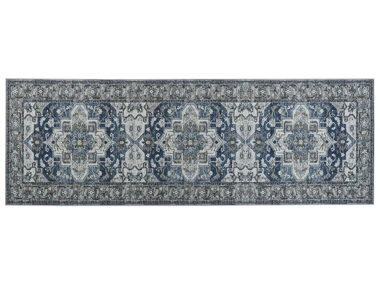 Teppich grau / blau 80 x 240 cm orientalisches Muster Kurzflor KOTTAR_831413