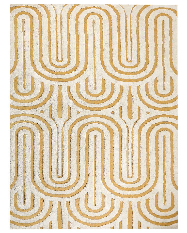 Teppich Baumwolle cremeweiß / gelb 300 x 400 cm abstraktes Muster PERAI_884363