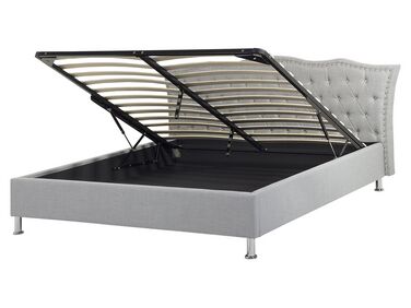 Šedá čalouněná postel Chesterfield s úložištěm 160x200 cm METZ