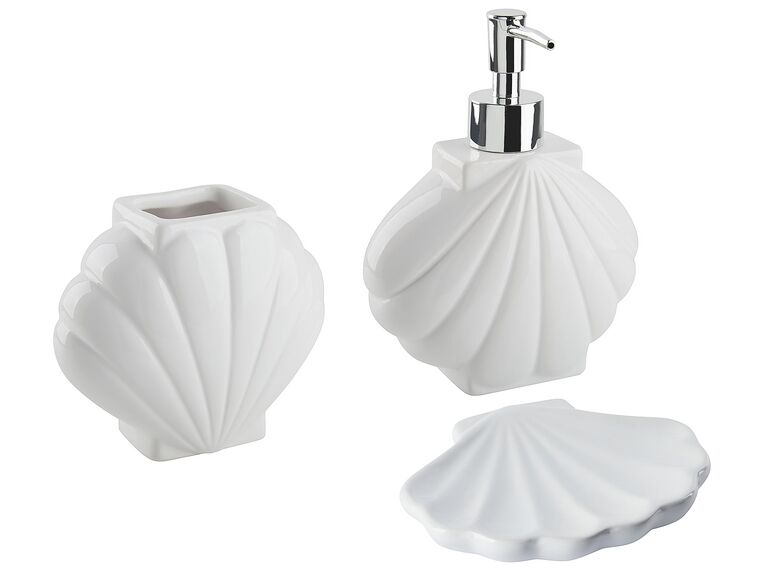Lot de 3 accessoires de salle de bains en céramique blanche SHELL_823296