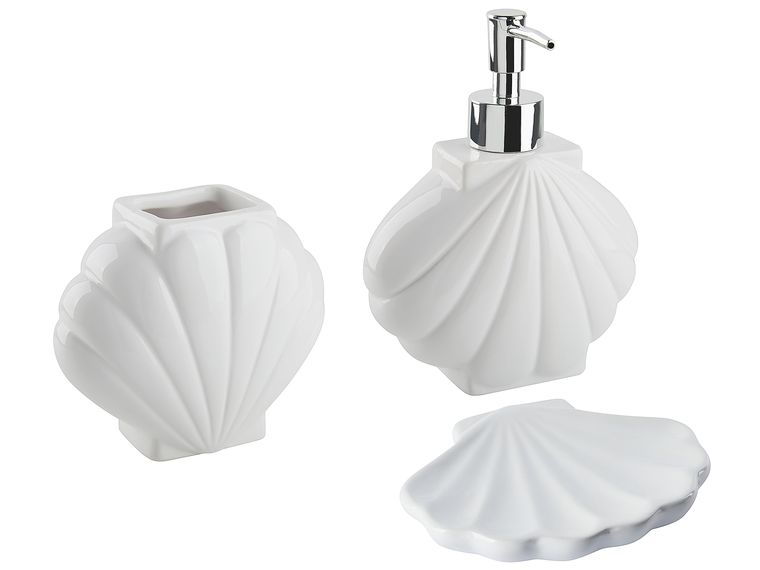 Set 3 Accessori Da Bagno In Ceramica Bianco Sporco | Portasapone, Dispenser E Bicchiere, Design Moderno