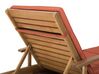Acacia Wood Reclining Sun Lounger with Red Cushion JAVA_763167