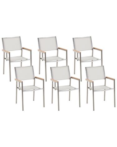 Conjunto de 6 cadeiras de jardim em metal e tela branca GROSSETO