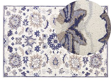 Teppich Wolle beige / blau 140 x 200 cm Kurzflor KUMRU
