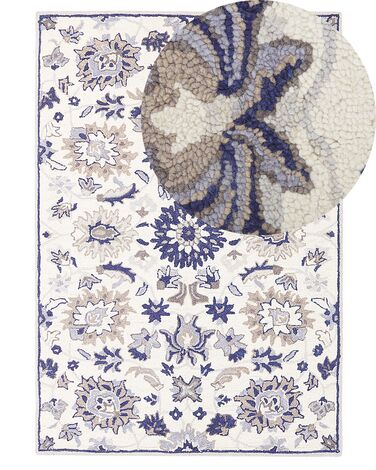 Tapis de laine beige et bleu 140 x 200 cm KUMRU