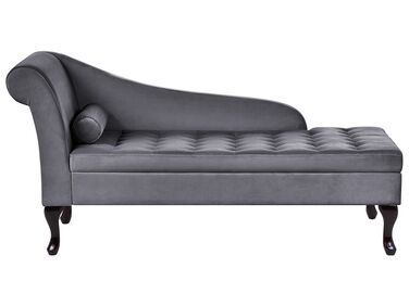 Left Hand Velvet Chaise Lounge with Storage Dark Grey PESSAC