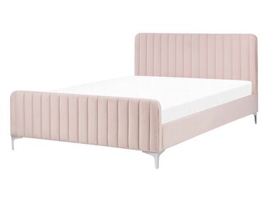 Čalúnená posteľ s roštom 140 x 200 cm zamatová ružová LUNAN