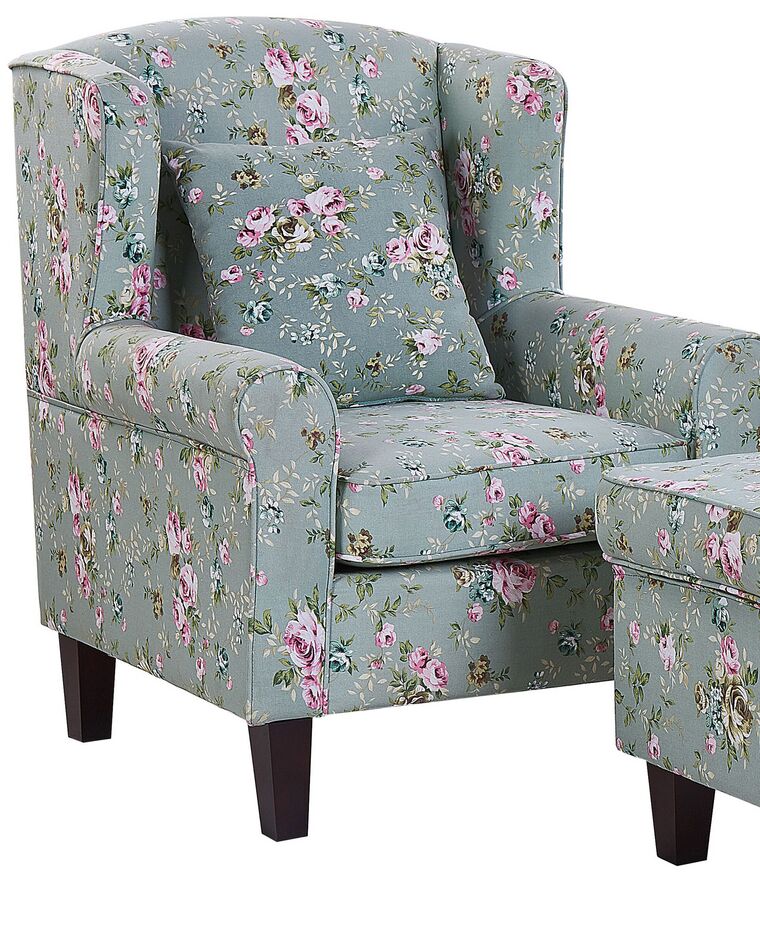Fabric Wingback Chair with Footstool Floral Pattern Green HAMAR_794162