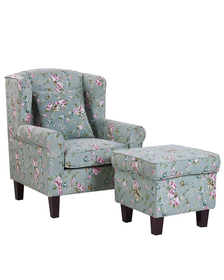 Zöld virágmintás fotel lábtartóval HAMAR _794162