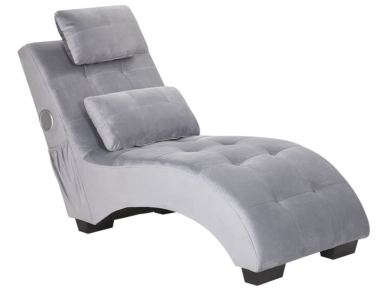 	Chaise longue de terciopelo gris claro/negro/plateado con altavoz Bluetooth SIMORRE_794356