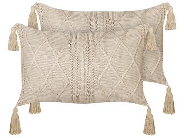 Set of 2 Cotton Cushions 30 x 50 cm Beige CAESIA