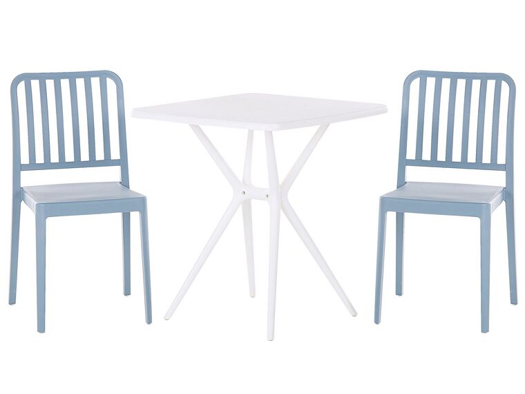 Balkonset Kunststoff blau / weiß 2 Stühle SERSALE_820106