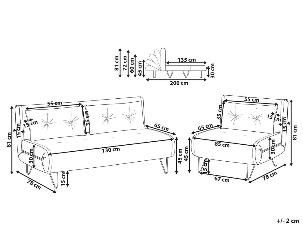 Divano letto 3 posti velluto beige VESTFOLD 