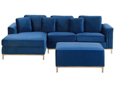 Canapé angle à droite 4 places en velours bleu foncé avec pouf OSLO