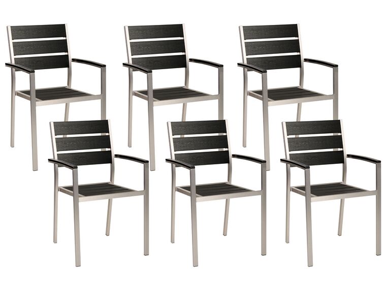 Zestaw 6 krzeseł ogrodowych czarny ze srebrnym VERNIO_862855