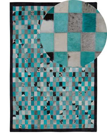 Cowhide Area Rug Turquoise and Grey 140 x 200 cm NIKFER