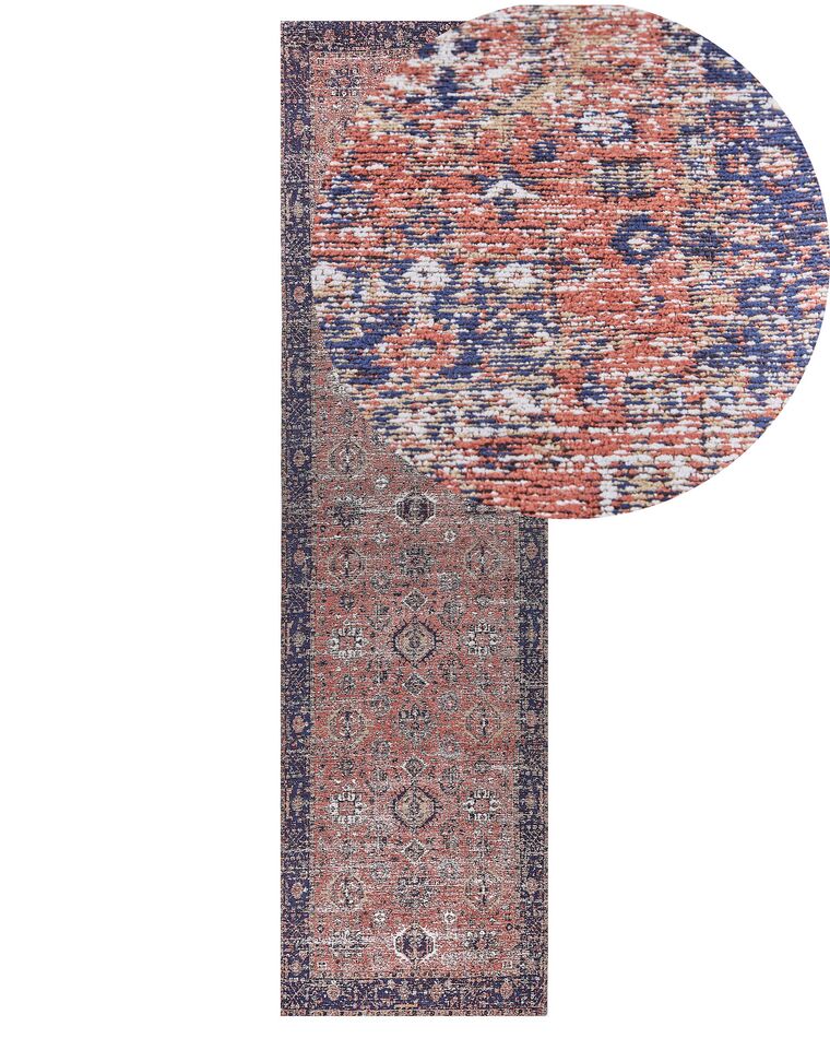 Teppich Baumwolle blau / rot 80 x 300 cm orientalisches Muster Kurzflor KURIN_852440