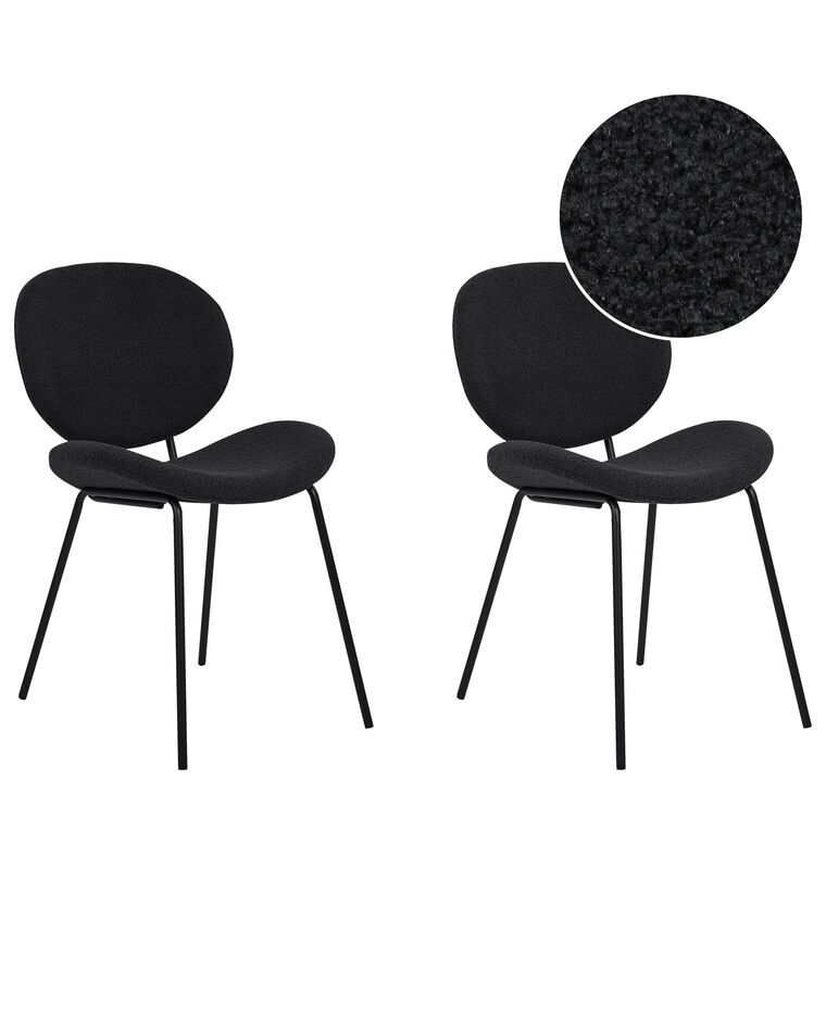 Conjunto de 2 cadeiras de jantar em tecido bouclé preto LUANA_873700