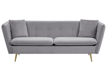 3-Sitzer Sofa Samtstoff grau mit goldenen Beinen FREDERICA