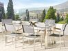 Set di tavolo e 6 sedie da giardino in acciaio granito e fibra tessile grigia piano singolo grigio lucido 180 cm GROSSETO_429299