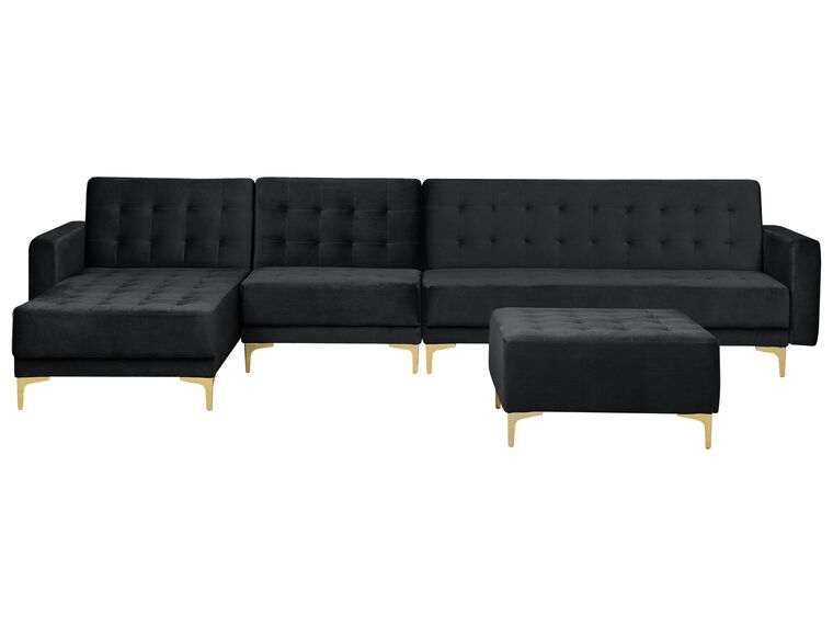 Right Hand Modular Velvet Sofa with Ottoman Black ABERDEEN_857458