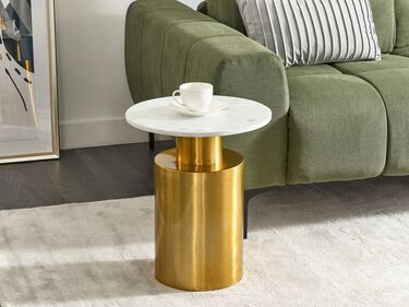 Metal Side Table Gold and White ARIAGA