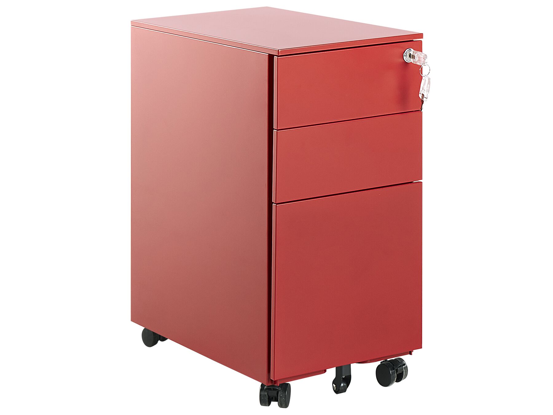 Modern Office Storage Cabinet 3 Drawers Key Lock Castors Metal Red Bolsena