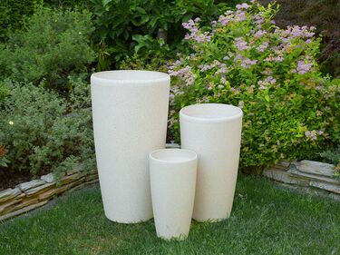 Set of 2 Plant Pots Stone 31 x 31 x 58 cm Beige ABDERA