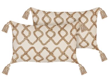 Set of 2 Cotton Cushions Geometric Pattern 30 x 50 cm Beige INCANA