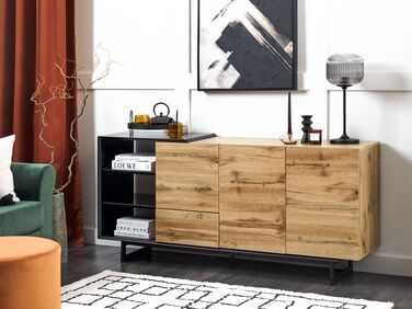3 Drawer Sideboard Light Wood with Black FIORA