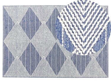 Teppich Wolle beige / blau 140 x 200 cm geometrisches Muster Kurzflor DATCA
