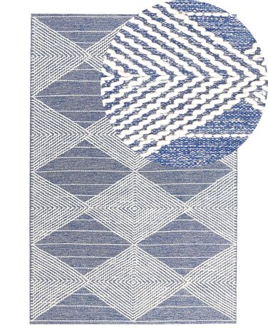 Világosbézs és kék gyapjúszőnyeg 140 x 200 cm DATCA