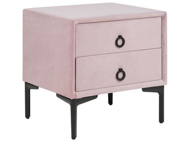 Sengebord med skuffer lyserød velour SEZANNE