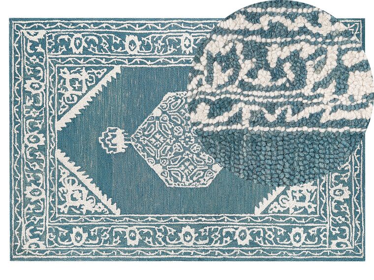Vlněný koberec 140 x 200 cm bílý/modrý GEVAS_836861