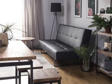 3-seters sofa med sovefunksjon kunstskinn svart liten DERBY
