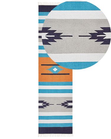 Kelim Teppich Baumwolle mehrfarbig 80 x 300 cm geometrisches Muster Kurzflor NORATUS