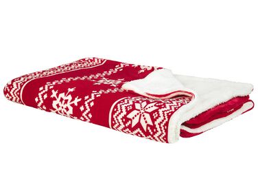 Plaid réversible rouge et blanc 150 x 200 cm motif Noël VANTAA