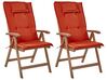 Sada 2 zahradních skládacích židlí z tmavého akáciového dřeva s červenými polštáři AMANTEA_879632